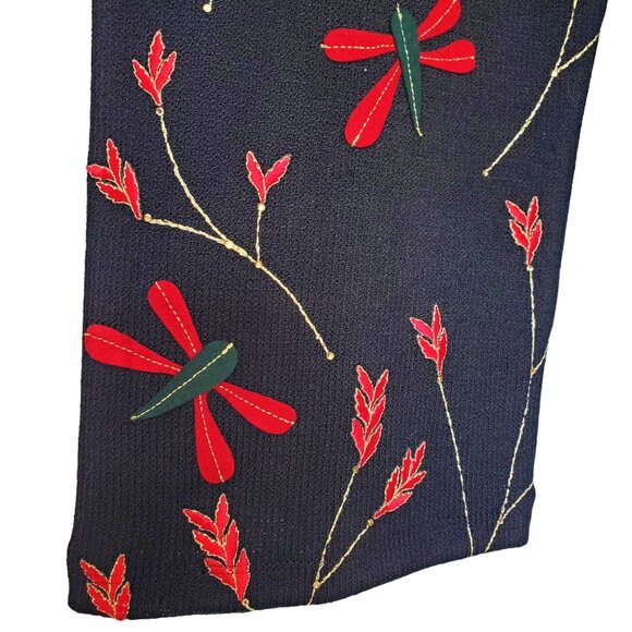 St. John Collection Black Pant Suit w/Red Dragonflies & Ornate Gold Embroidery - Picture 5 of 9